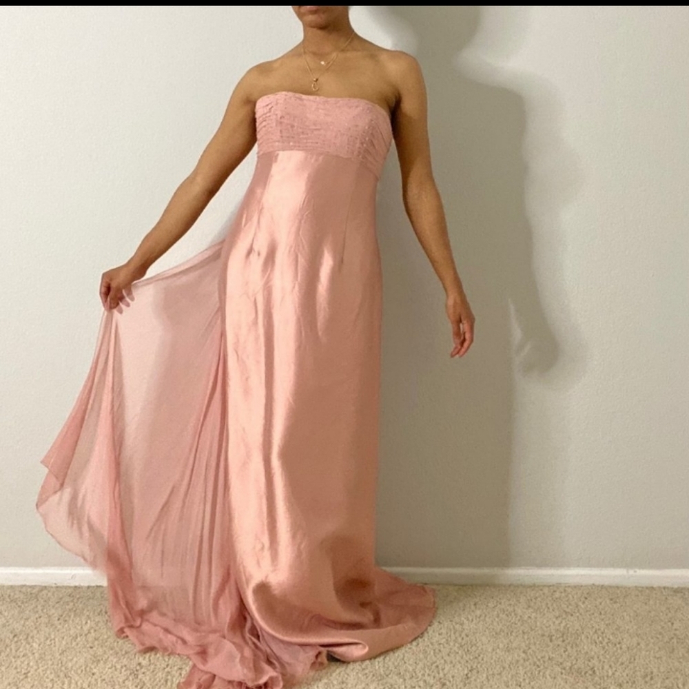 TERI JON STRAPLESS GOWN VOILE SHEER TRAIN SHANTUNG 2 4 8 10